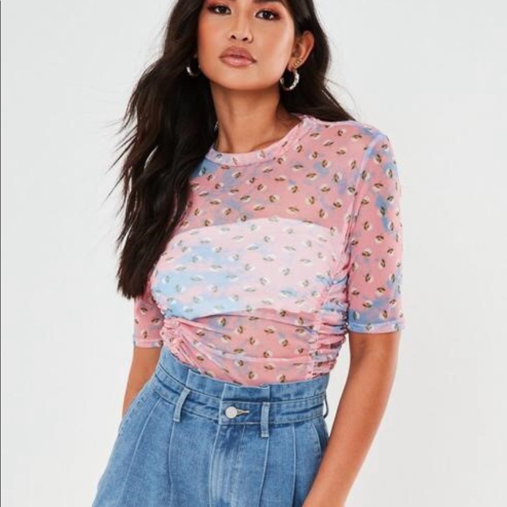 NWT Missguided Floral Mesh Crop Top